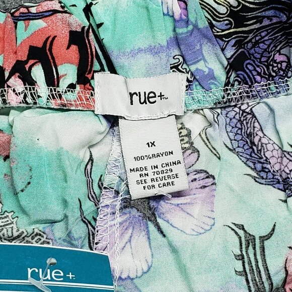 Rue21 Shorts Womens Plus 1X Multicolor Dragon Butterfly High Rise Pull On New - Picture 10 of 11